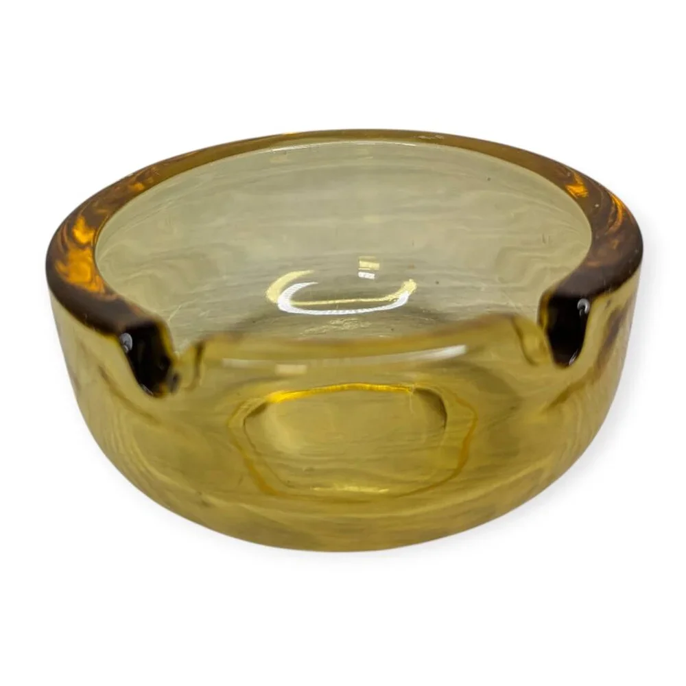 Vintage Amber Glass Round Ashtray 4
